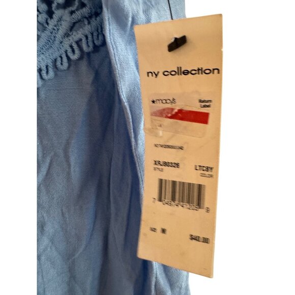 NY Collection Womens Medium Cotton Sleeveless Button-Up Lace Panel Shirt Blue Co - Picture 4 of 6